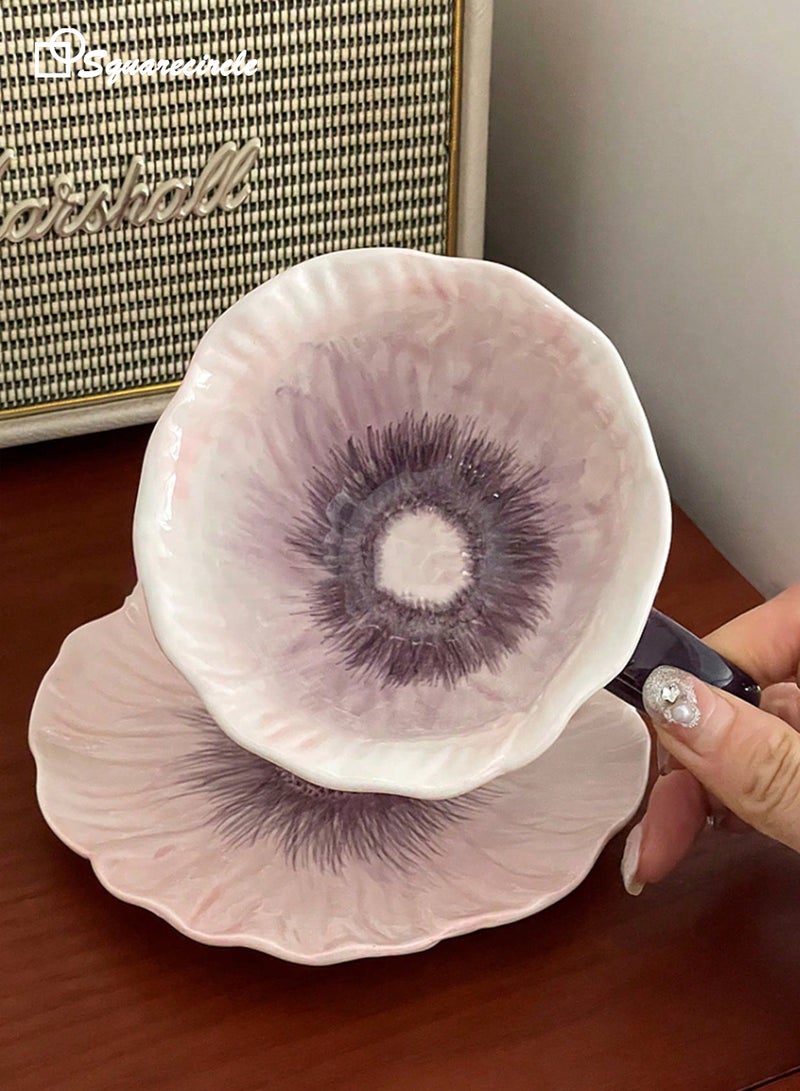 Squarecircle Purple flower shape mugCeramic Coffee Cup and Saucer Set, Purple Hibiscus Flower Design Mug, Elegant Latte & Tea Cup Set - Image 5